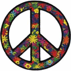 Flower Power Peace Sign - Embroidered Iron-On Patch
