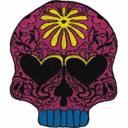 Flower Power Sugar Skull - Embroidered Iron-On Patch