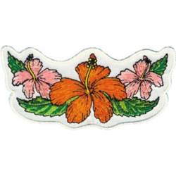 Orange & Pink Hibiscus Flowers - Embroidered Iron-On Patch