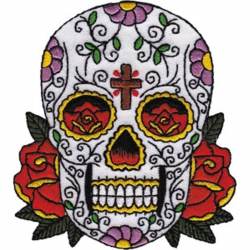 Sugar Skull Roses & Cross - Embroidered Iron-On Patch