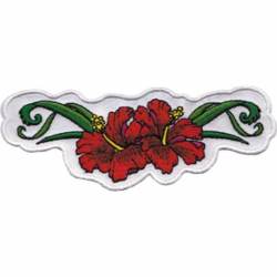 Red Hibiscus Flowers - Embroidered Iron-On Patch
