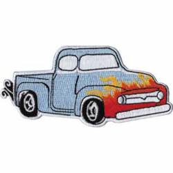 Light Blue Flame Truck - Embroidered Iron-On Patch