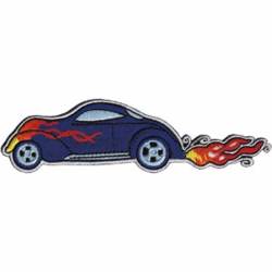 Purple Hot Rod Car With Flames - Embroidered Iron-On Patch