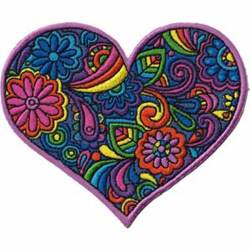 Paisley Heart & Flowers - Embroidered Iron-On Patch