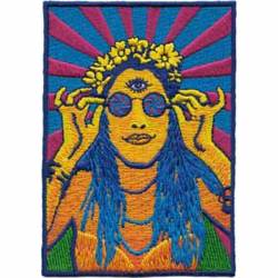 60's Hippie Chick Retro Psychedelic - Embroidered Iron-On Patch