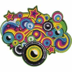 Music Speakers Swirls & Stars - Embroidered Iron-On Patch