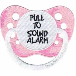 Pink Baby Pacifier Pull To Sound Alarm - Embroidered Iron-On Patch