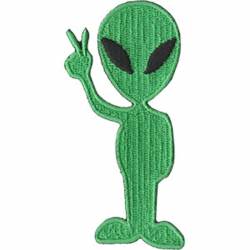 Green Alien Peace - Embroidered Iron-On Patch
