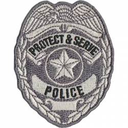 Police Protect & Serve Gray Badge - Embroidered Iron-On Patch