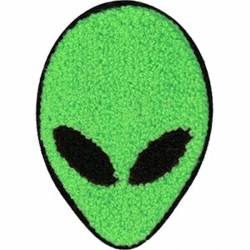 Green Chenille Alien Head - Embroidered Iron-On Patch