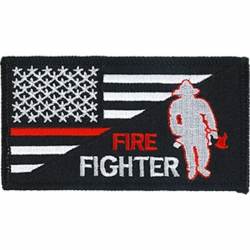 Thin Red Line Firefighter Silhouette American Flag - Embroidered Iron-On Patch