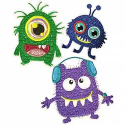 Monsters - Set of 3 Mini Embroidered Iron-On Patches