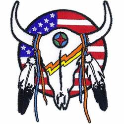 Native American Flag Cow Skull - Embroidered Iron-On Patch