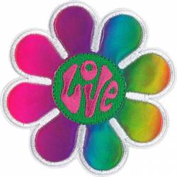 Love Daisy Rainbow Colors - Embroidered Iron-On Patch