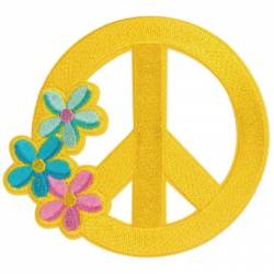 Yellow Peace Flower - Embroidered Iron-On Patch