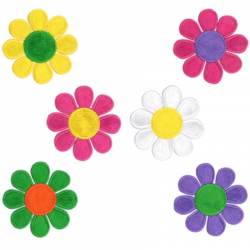Neon Daisies - Set of 6 Mini Embroidered Iron-On Patches