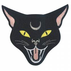 Crescent Moon Black Cat - Embroidered Iron-On Patch