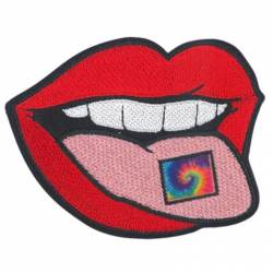 Tie Dye Acid Tab Lips - Embroidered Iron-On Patch