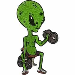Green Alien Weight Training - Embroidered Iron-On Patch