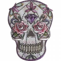 Skull Pastel Flowers - Embroidered Iron-On Patch