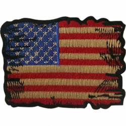Tattered United States Of America American Flag - Embroidered Iron-On Patch