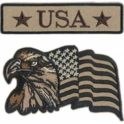 Subdued USA, Eagle & American Flag - Set of 2 Embroidered Iron-On Patches