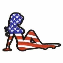United States Flag Mudflap Girl Mama Pinup - Embroidered Iron-On Patch