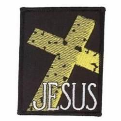 Gold Stone Cross Jesus - Embroidered Iron-On Patch