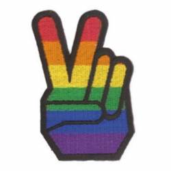 Rainbow Peace Sign Hand - Embroidered Iron-On Patch