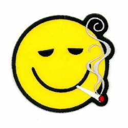 Smoking Smiley Face - Embroidered Iron-On Patch
