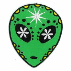 Green Alien Sugar Skull - Embroidered Iron-On Patch
