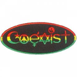 Rasta Coexist Symbols - Embroidered Iron On Patch