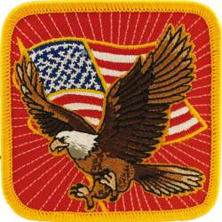 United States Bald Eagle Square Gold Trim - Embroidered Iron-On Patch