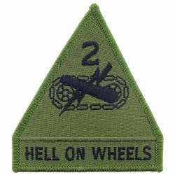 United States Army 2nd Armored Division Hell On Wheels Subdued - 3.75" Embroidered Iron On Patch