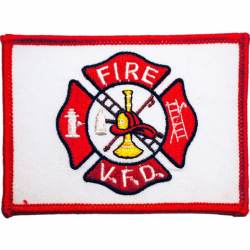Volunteer Fire Department Red and White Flag - Embroidered Iron-On Patch