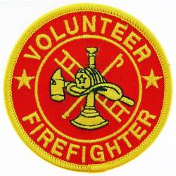 Volunteer Firefighter Round Red and Gold - Embroidered Iron-On Patch