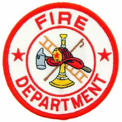 Fire Department White and Red Round - Embroidered Iron-On Patch