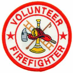 Volunteer Firefighter Round White and Red - Embroidered Iron-On Patch
