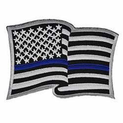 Thin Blue Line Wavy American Flag - Embroidered Iron-On Patch