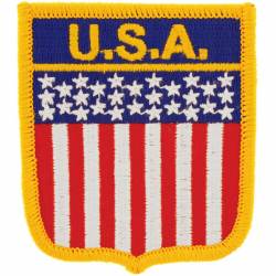 United States Of America American Flag USA Script Shield - Embroidered Iron-On Patch