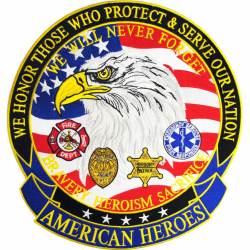 Fire Police EMS Real American Heroes - 12" Embroidered Iron-On Patch