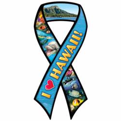 I Love Hawaii State Dolphins & Fish - Ribbon Magnet