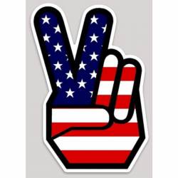 American Flag Peace Sign Fingers Hand Left - Vinyl Sticker