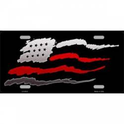 Thin Red Line Wavy American Flag - License Plate