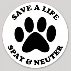 Save A Life Spay & Neuter White - Vinyl Sticker