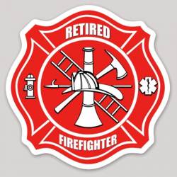 Retired Firefighter Red Maltese Cross - Vinyl Sticker