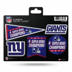 New York Giants 4 Time Super Bowl Champions - 5 Piece Sticker Sheet