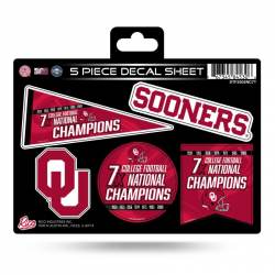 Oklahoma Sooners 7 Time College Football Champs - 5 Piece Sticker Sheet