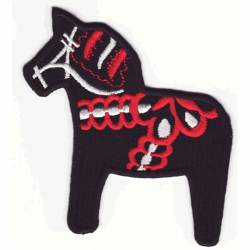 Black Dalecarlian Dala Horse - Embroidered Iron-On Patch
