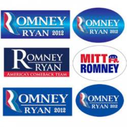 Set of 6 Official 2012 Romney Ryan Bumper Stickers